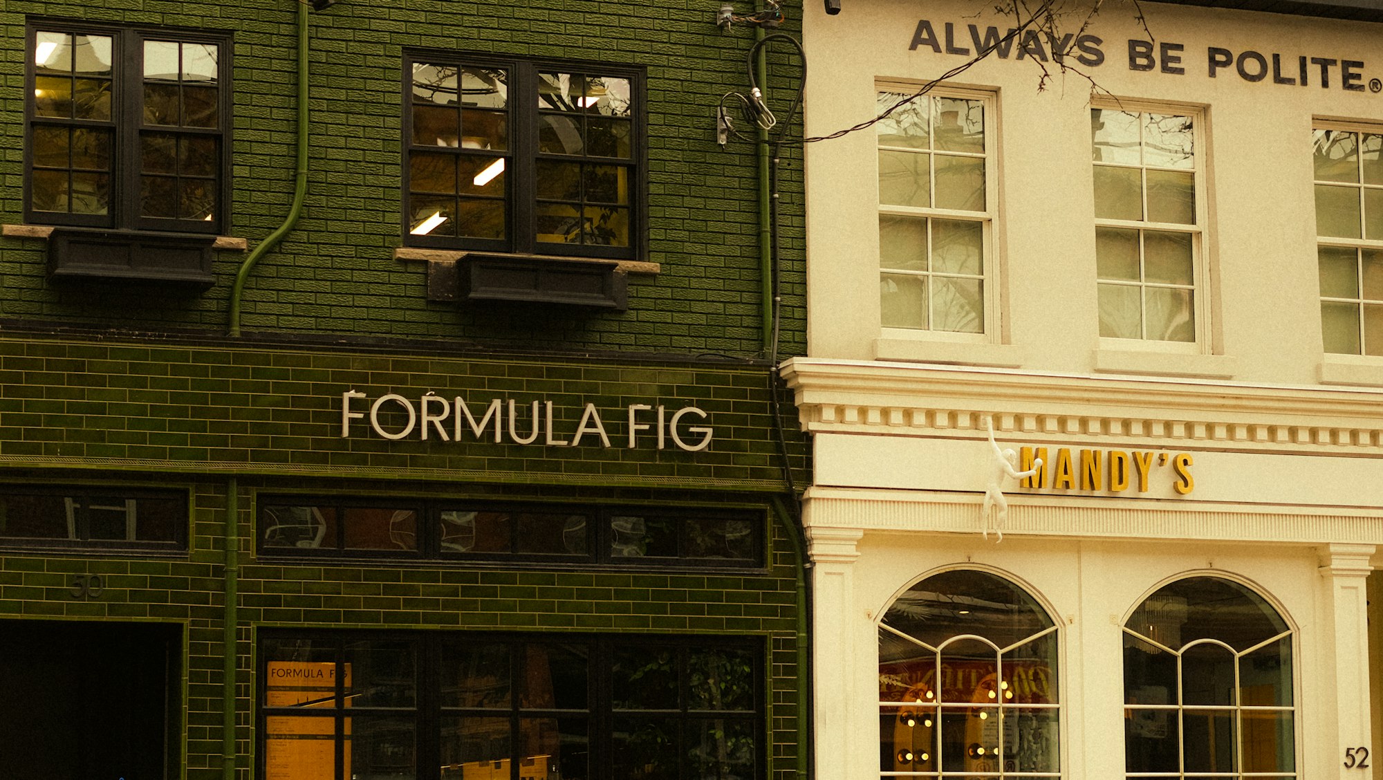A parade of commercial shopfronts